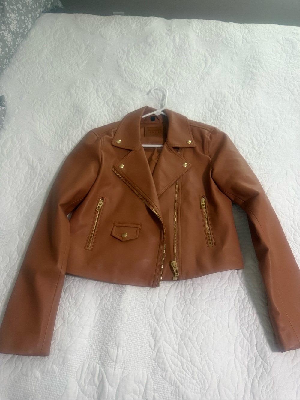 Blank NYC Cognac Faux Leather Moto Jacket